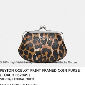 NWT Coach Ocelot print framed coin purse #62849 map $78